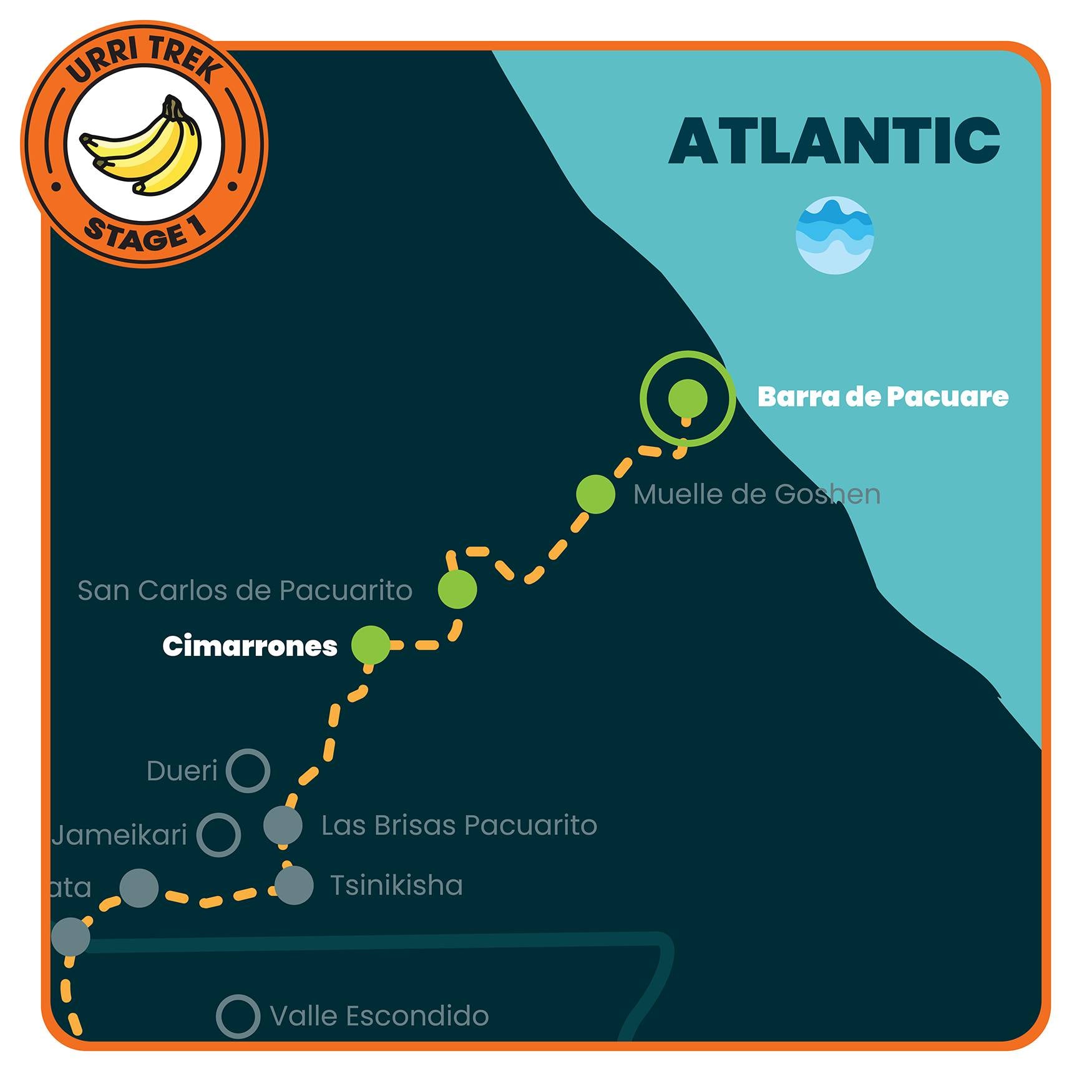 Map showing the Stage 1 of El Camino de Costa Rica.